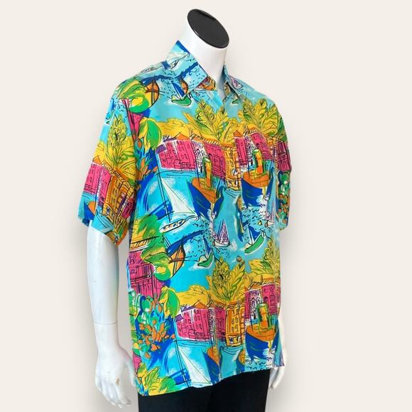 Funky fun vacation silk button up size 6 - Picture 2 of 3